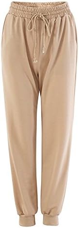 UNIQUE SHOP Womens Slim Fit Terry Jogger Pants Drawstrings Waist Pockets Cuffed,M(US4-6),Khaki