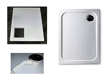KOMPLETT-PAKET: Duschwanne 90 x 70 cm superflach 2,5 cm weiß Dusche mit GERADER UNTERSEITE Acryl + Styroporträger/Wannenträge