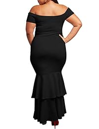 Ecosunny vestido maxi de fiesta de sirena con volantes, hombros descubiertos, para mujer