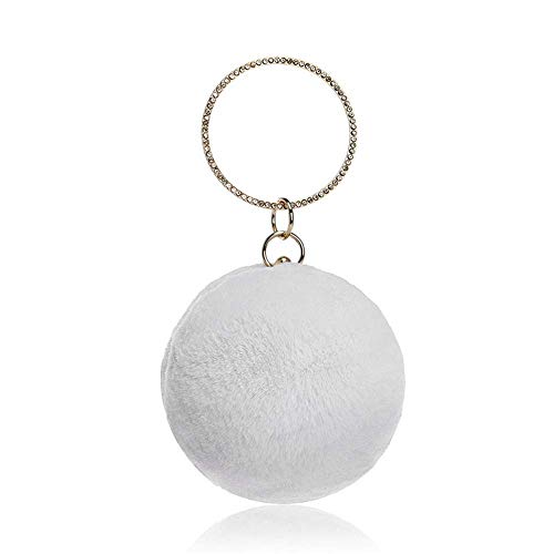 YOUTO Evening Party Clutch Bags Night Party Bags Spherical Plush Women's Clutches Evening Bag Clutch Purse Bags Special Occasion Evening Handbags Evening Clutches Purses (Color : White) - Thumbnail 3