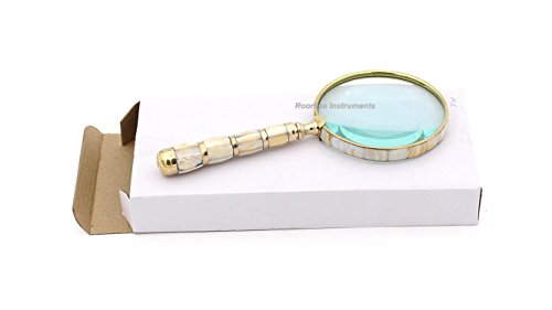 Brass MOP 10X Magnifier, Handheld Reading Magnifying Glass, Best for Reading, Crossword Puzzle, Rocks, Coins, Stamps and Inspection, Perfect for Personal Use, Office, Classroom, Travel