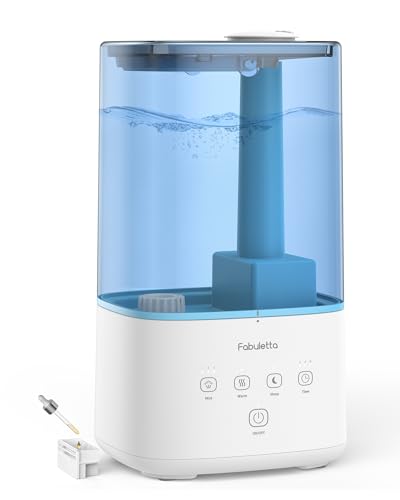 FABULETTA Humidifiers for Bedroom Large Room, 6L Tank Top Fill Warm and Cool Mist Humidifier for Home with Essential Oil Diffuser, 3 Mist Levels, Timer, 60H Work Time, Quiet Sleep Mode (White)