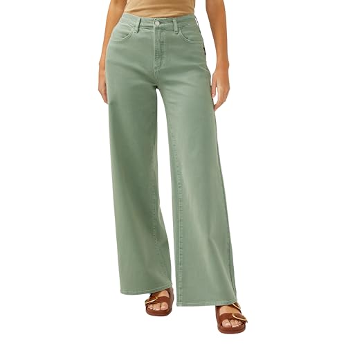 Silver Jeans Co. Women's Highly Desirable High Rise Wide Leg Jeans, Sage Green