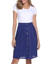 Faldas de cintura alta para dama, estilo vintage, lisas, con bolsillo, tallas S-XXL