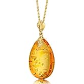 Baltic Amber Pendant for Women, Sparkling Amber Drop, Gold Plated Sterling Silver Necklace, Cognac Color Jewelry for Ladies, 18 inch gold plated chain