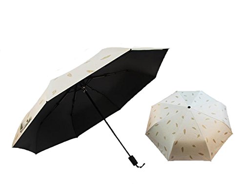 A Creation Home Windproof UV Sun Rain Protection Triple Folding Compact Umbrella UPF50 For Women Kids Men Aluminium Alloy Rib 190T Finest Fabric,Lighter White Feather