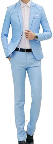 GRMO Men Slim Fit Suit Solid Formal Business One Button 2-Piece Suit Set