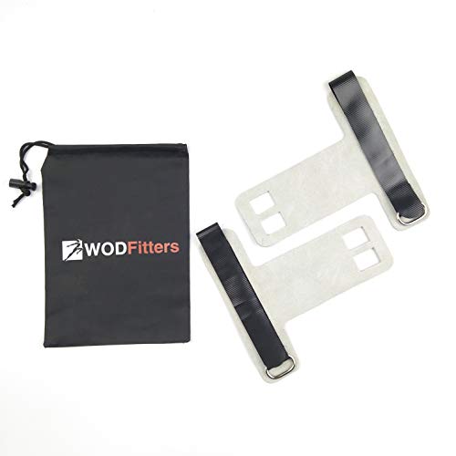 WODFitters Textured Leather Hand Grips for Cross Training, Kettlebells, Powerlifting, Chin Ups, Pull Ups, WODs & Gymnastics - with Grips Storage Pouch, Small - Fits up to 4"
