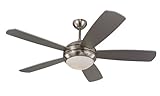 Monte Carlo 5DI52BSD-L Discus 52-Inch Contemporary Ceiling Fan with Light Kit and Five Silver Blades, Brushed Steel