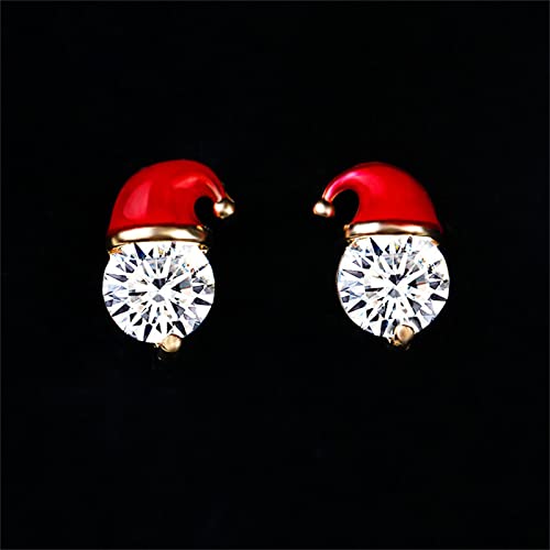 Women\'s Christmas Earrings, Girls Crystal Gemstone Santa Christmas Hat Earring Stud Xmas Gift for Women & Girls