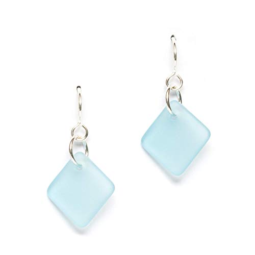 Delicate Diamond Sea Glass Earrings, Beach Glass Earrings for