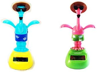 UChic 2Pcs Desk Dancing Solar Toy Flipping Wings Pink Flamingo with Frog on The Base Animal Solar Powered Toys Dashboard Office Desk Home Decoration Novelty Solar Kids Christmas Toy