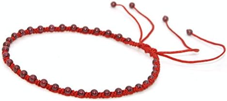 FasportHandmade red String Anklet with Red Garnet Beads Adjustable Size Good for Prosperity and Success