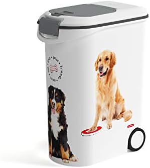 Contenedor de comida,pienso para mascotas con Ruedas 20 Kg/ 54 L, Sellado de goma antiolores, Decorado perros, 28 x 50 x 61 cm