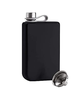 MENZY Stainless Steel Designer Liquor Bottle or Wine Whiskey Alcohol Drinks Holder Pocket Hip Flask for Men with Funnel Set - Matte Black, 8 oz (230 ml)