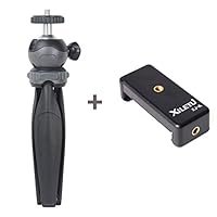 Phone Tripod, XILETU Adjustable Camera Tripod Stand Holder with Universal Clip and 1/4 Screw, 360° Rotating Mini Tripod Mount Compatible with iPhone, Android Phone, Digital Camera and Gopro