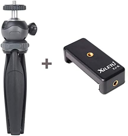 Phone Tripod, XILETU Adjustable Camera Tripod Stand Holder with Universal Clip and 1/4 Screw, 360° Rotating Mini Tripod Mount Compatible with iPhone, Android Phone, Digital Camera and Gopro