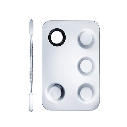 Allwon Makeup Palette Spatula Tool 4-Well Stainless Steel Cosmetic Blending Mixing Palette (5.9 x 3.9 inches)