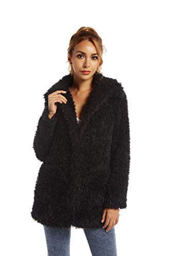 Elegant Faux Fur Coat Women 2019 Autumn Winter Warm Open Front Jacket Cardigan Overcoat Casual Outerwear M