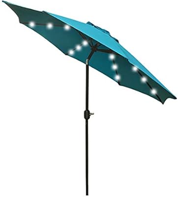 Amazon Com Sunnyglade 9 Solar 24 Led Lighted Patio Umbrella With 8 Ribs Tilt Adjustment And Crank Lift System Teal Blue Garden Outdoor
