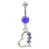 Titanium Gem Heart Belly Navel Ring Violet Gems Dangle Button Piercing Jewelry Solid Titanium Bar