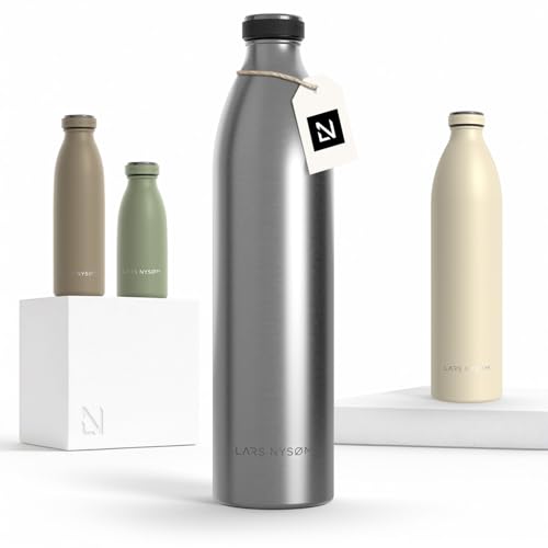 LARS NYSØM Edelstahl Trinkflasche 350ml, 500ml, 750ml, 1L, 1 5 liter | Thermosflasche Kohlensäure geeignet | Auslaufsichere Wasserflasche für Sport, Outdoor (St