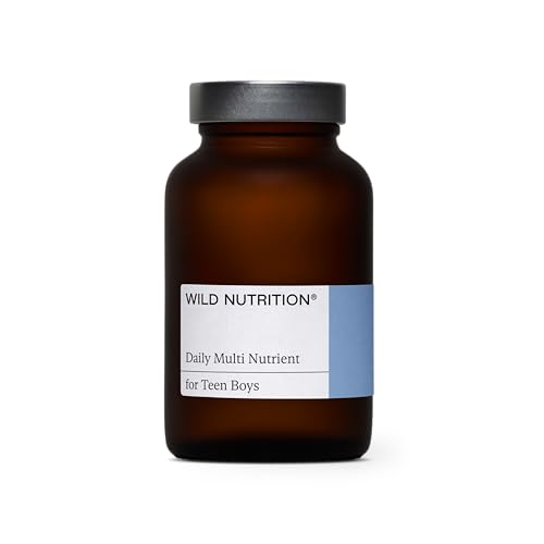 WILD NUTRITION Food-Grown Teen Boy Daily Multi Nutrient | Multivitamin for Teens Boys with Zinc, Selenium, Folate and More to Support Strong Bones, Brain Health, and Hormone Balance | 60 Capsules