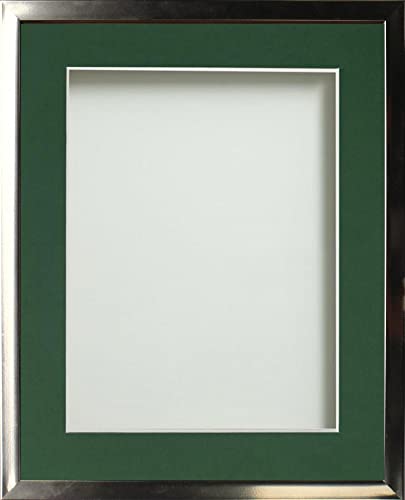 Frame Company Drayton Range Chrome Effect Photo Frame with Bottle Green Mount, 10x8 for image size 8x6 inch