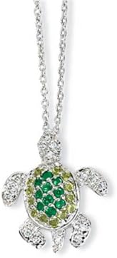 Cheryl M(tm) Sterling Silver Sim. Peridot/Sim. Emerald/CZ Turtle 18in Necklace