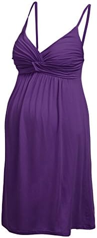 DonKap Women's Maternity Luxury Cotton Nightgown Sleepwear Chemise Slip Purple S
