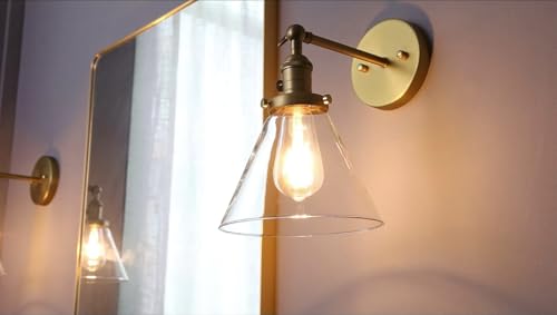 Permo Single Sconce with Funnel Flared Glass Clear Glass Shade 1-Light Wall Sconce Wall Lamp (Antique)