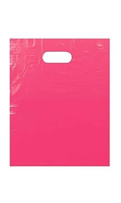 100 Pack 9" x 12" with 1.25 mil Thickness Pink Merchandise Plastic Glossy Retail Bags | Die Cut Handles | Perfect for Shopping, Party Favors, Birthdays, Children Parties | Color Pink | 100% Recyclable