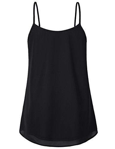 Lotusmile Spaghetti Strap Tank Top, Womens Summer Sleeveless Cool Casual A Line Pleated Chiffon Camisole, Black XL