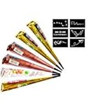 6 Pack Temporary Tattoo Paste Cone Black Red White Brown Paste Cones for Body Art Drawing Painting with 12 x Adhesive Stencil Set