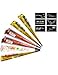 6 Pack Temporary Tattoo Paste Cone Black Red White Brown Paste Cones for Body Art Drawing Painting with 12 x Adhesive Stencil Set