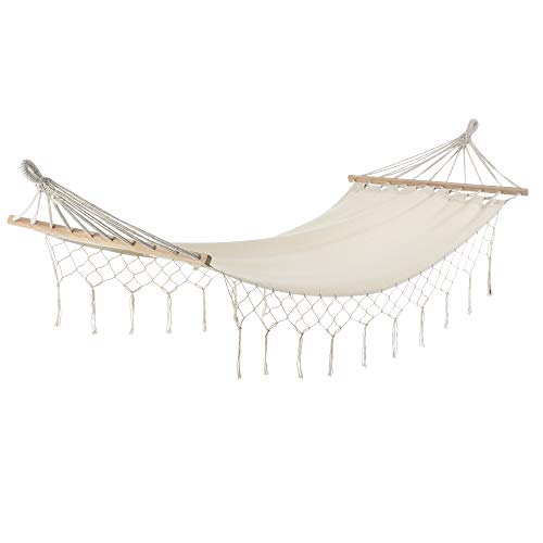 casa.pro Hängematte bis 150 kg Hängeliege für Innen und Außen Stabhängematte Camping Outdoor 200x80cm Creme – Bild 3