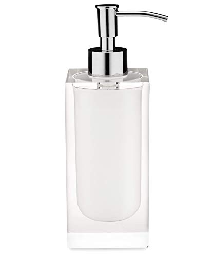 Essentra Home 4-Piece Cristallino Collection with White and Transparent Aesthetics. Collection Includes a Soap Dispenser, Toothbrush Holder, Tumbler, and Soap Dish.