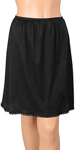 Gemsli Classica, Nylon Half Slip with Tiny Lace, Cling Free, Petite-28 Inches Black