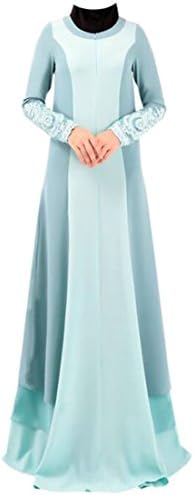 Women Dubai Abaya Swing Islamic Long Sleeve Muslim Gown Turkish Maxi Dress Sky Blue M