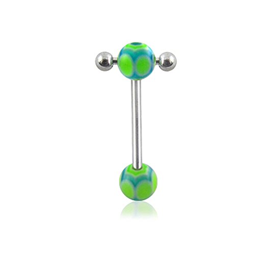 14Gx9/16(1.6x14mm) 316L Surgical Steel Straight Barbell with 6/6MM UV Spider's Web Ball and Small Barbell with Ball Moving in Side Tongue Piercing Rings