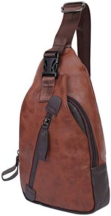 Mens Sling Backpack Cross Body Sling Backpack Leather Shoulder Bag Travel Hiking Daypack Brown(Leather)