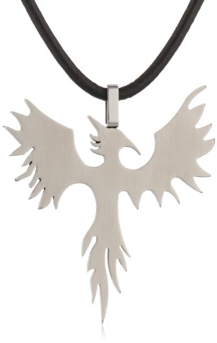 Men's Stainless Steel Phoenix Pendant Necklace with Leather Cord