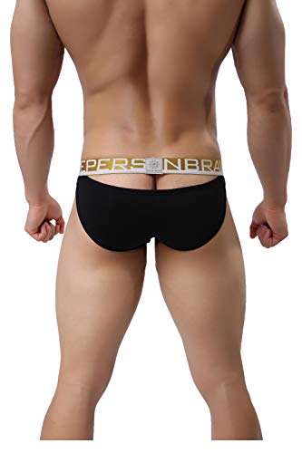 BRAVE PERSON Men\'s Sexy Jockstraps Briefs Underwear Bikini Thongs Athletic Supporter Gag Gift (Black, XL)