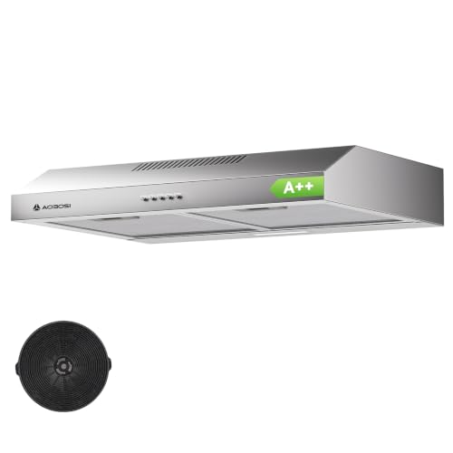 AAOBOSI A++ Campana Extractora 60 cm, 3 Niveles de Potencia, 230m³/h Extractor Cocina, Filtro de Carbón, Iluminación LED, Acero Inox Silver