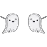 Ghost Stud Halloween Small Earrings For Women Cute Funny Tiny Silver Cartilage Tragus Post Piercing Earring White Enamel Hypoallergenic Festival Holiday Party Costume Jewelry Accessories Gifts