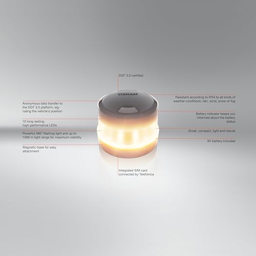 LEDguardian Road Flare Signal V16 IoT, feu d'avertissement LED certifié DGT 3.0, Utilisation obligatoire en Espagne, 1900K, localisation en Temps réel