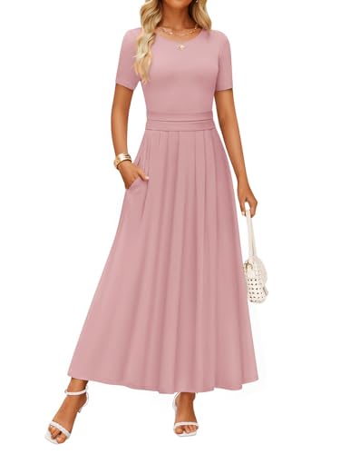 ZESICA Women's Casual Summer 2026 Short Sleeve Maxi Dress Pink L at Amazon
