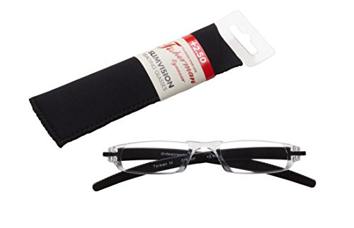Fisherman Eyewear Slim Vision Rimless Reading Glasses, Shiny Black (+2.50)