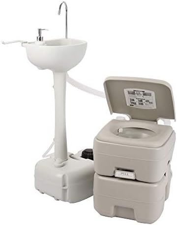 feelfly Outdoor Garden Camping Removable Hand Washing Basin Sanitary Ware Hand Sink with Portable Toilet (White)