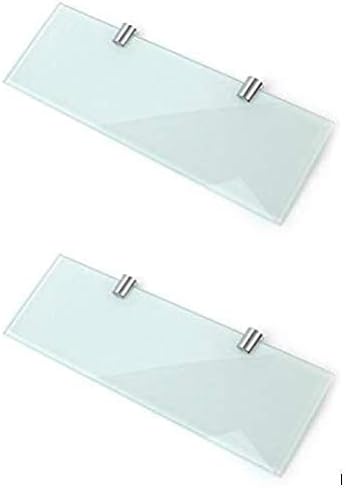 BSM Marketing Set of 2 White Glass shelves Bathroom Kitchen Bedroom 300mm x 100mm (12" x 4" approx), 300mm x 100mm x 6mm